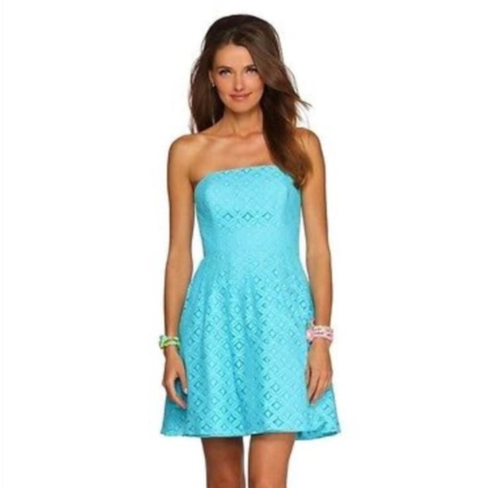 Lilly Pulitzer XOXO blue lace strapless dress size 6